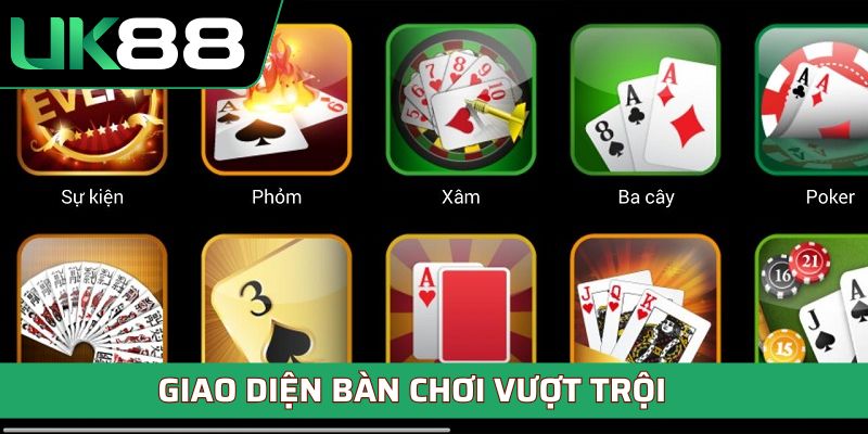 Giao diện bàn chơi game bài vượt trội